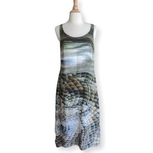 Silky long scoop neck dress w side slit EUC
